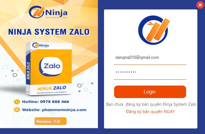 Đăng nhập vào tool nuôi nick zalo- Ninja System Zalo