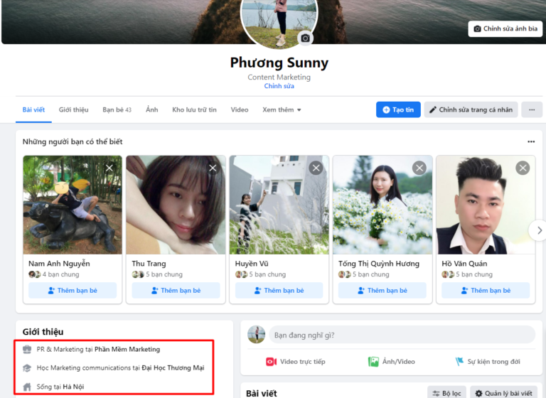 Cập nhật thông tin tài khoản facebook