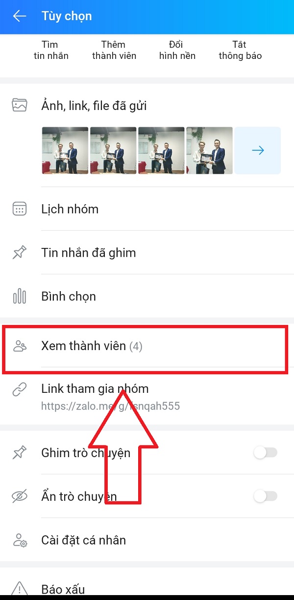 xem thành viên trong nhóm