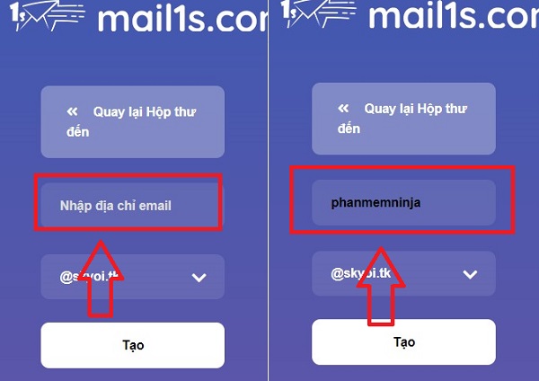 Điền tên mail mình muốn