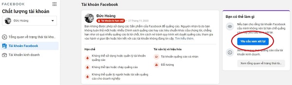 Yêu cầu facebook xem xét lại