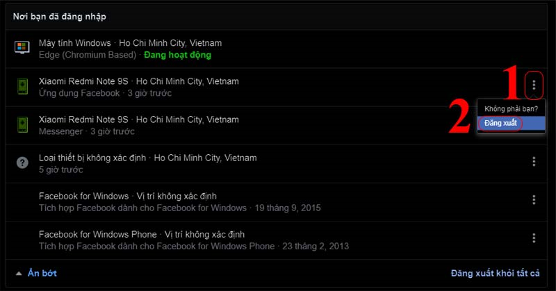 Đăng xuất tài khoản Facebook khỏi các thiết bị khác