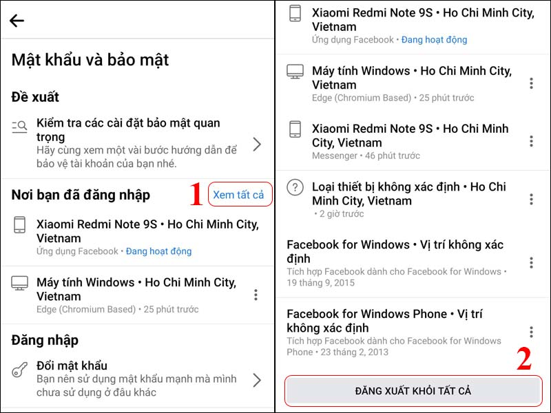 Đăng xuất facebook trên tất cả các thiết bị bằng điện thoại