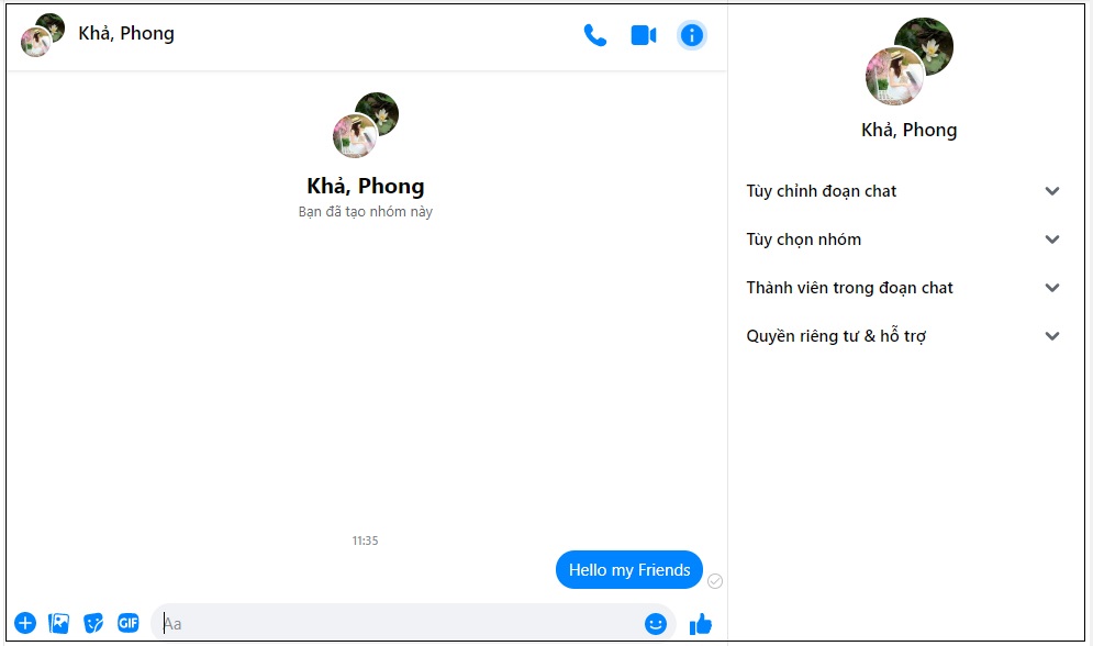 gửi tin nhắn bất kỳ đến nhóm chat