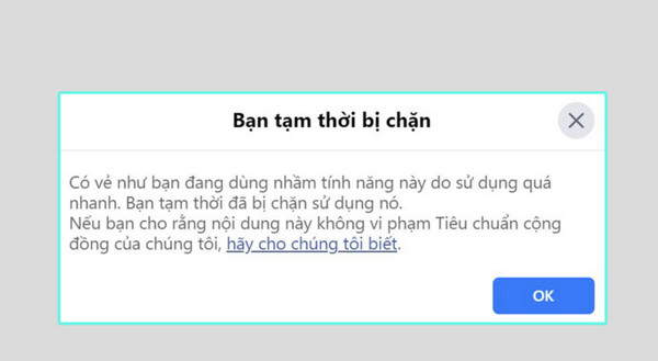 Thông báo facebook bị chặn tạm thời