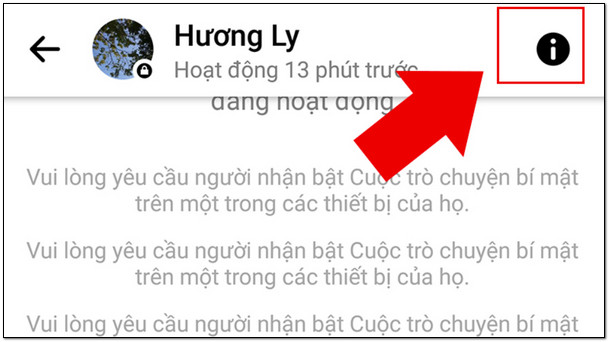 Nhấp vào biểu tượng chữ i góc phải màn hình